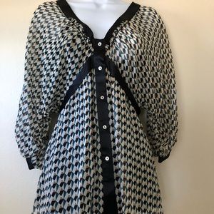 Studio M V-Neck Button Down Green and Brown Geometric Shape Top NWT Size Small